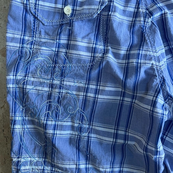 Robert Graham Blue Plaid Embroidered Ocean Waves Shorts Size 36 - Picture 8 of 9